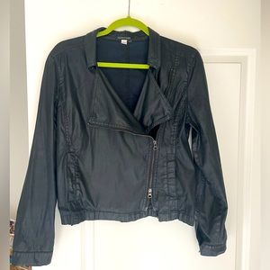 Eileen Fisher Waxed Denim Moto Jacket Black Size Small